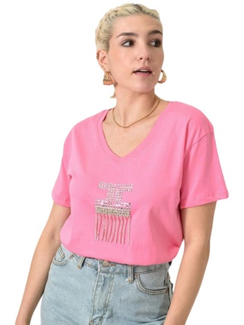 t-shirt με στρας ροζ 24152