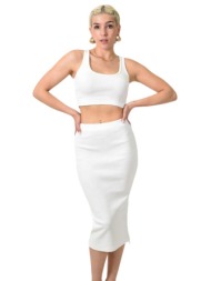 γυναικείο σετ με φούστα μονόχρωμο ριπ λευκό 24160