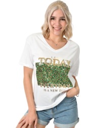t-shirt με στάμπα `love today` λευκό 24247