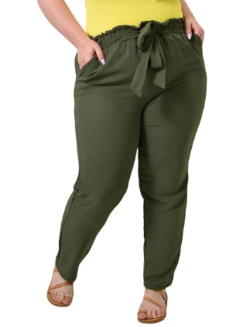 παντελόνι με υφασμάτινη ζώνη λαδί 24342