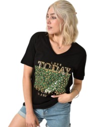 t-shirt με στάμπα `love today` μαύρο 24246