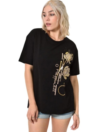 t-shirt με σχέδιο `happiness` μαύρο 24242