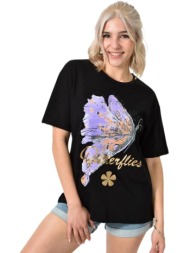 t-shirt με σχέδιο πεταλούδα `butterflies` μαύρο 24250