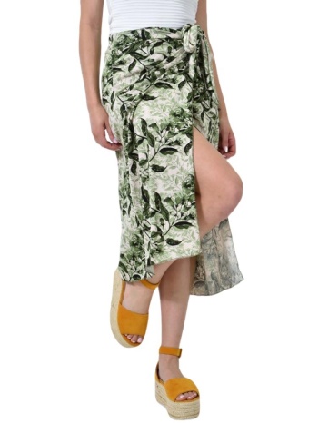 φλοράλ φούστα με δέσιμο στη μέση χακί 24478