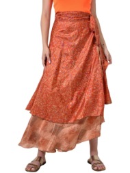 γυναικεία φούστα μεταξωτή διπλής όψεως boho πορτοκαλί 24516