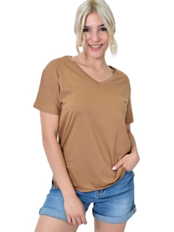 t-shirt μονόχρωμο oversized καφέ 24469