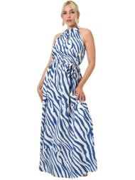 μάξι φόρεμα με ζεβρέ σχέδιο μπλε 24722