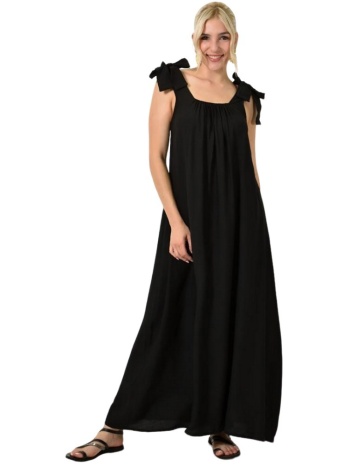 μακρύ φόρεμα με λεπτομέρειες δεσίματος μαύρο 24734