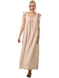 μακρύ φόρεμα με λεπτομέρειες δεσίματος μπεζ 24732