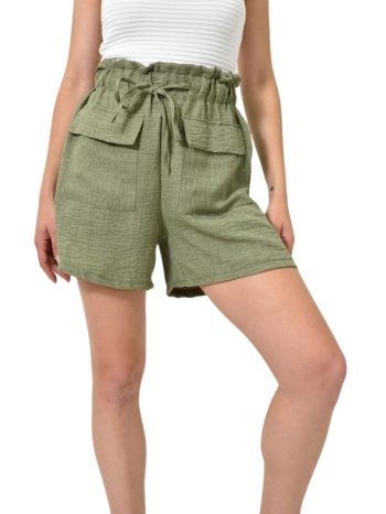 σορτς με δέσιμο και τσέπες χακί 24679