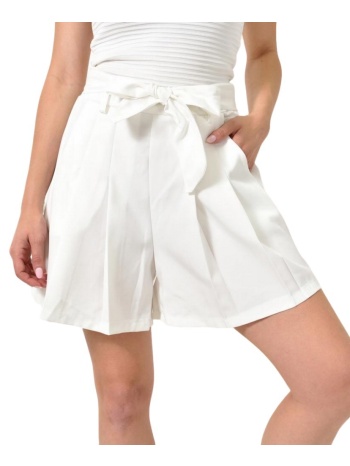 σορτς με ζώνη και πιέτες λευκό 24691