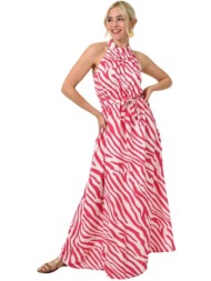 μάξι φόρεμα με ζεβρέ σχέδιο ροζ 24721
