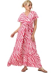 μάξι φόρεμα με ζεβρέ σχέδιο ροζ 24725