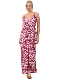 μακρύ φόρεμα με λεπτές τιράντες ροζ 24740