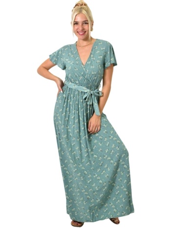 φόρεμα φλοράλ κρουαζέ πετρόλ 24975