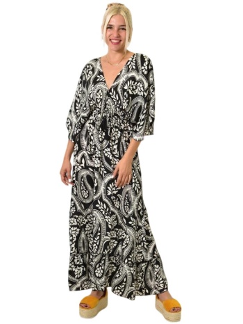 αέρινο μάξι φόρεμα με μοτίβα μαύρο 25085