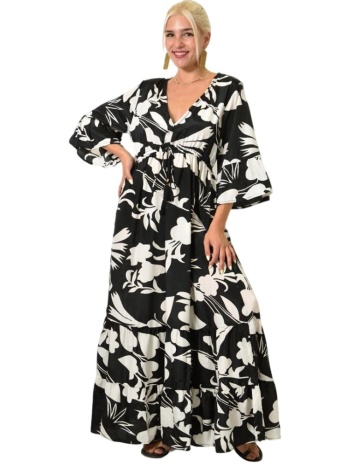 φόρεμα με τροπικό σχέδιο μαύρο 25210