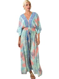 maxi φόρεμα με v λαιμόκοψη κοραλί 25426