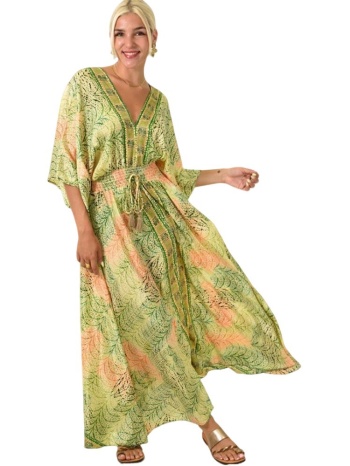 maxi φόρεμα με v λαιμόκοψη λαδί 25427