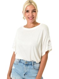 γυναικεία μπλούζα με πέρλες και δαντέλα λευκό 25490