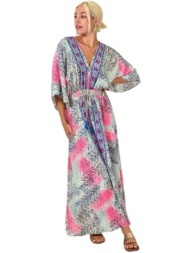 maxi φόρεμα με v λαιμόκοψη ροζ 25429