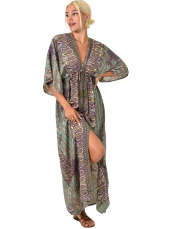 εντυπωσιακό μακρύ φόρεμα με μοτίβο πέισλεϊ μωβ 25450