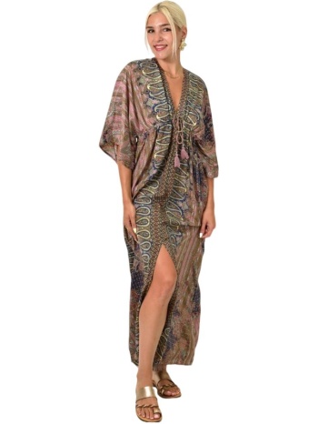 εντυπωσιακό μακρύ φόρεμα με μοτίβο πέισλεϊ μπλε σκούρο 25451