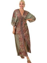 εντυπωσιακό μακρύ φόρεμα με μοτίβο πέισλεϊ μπορντώ 25472