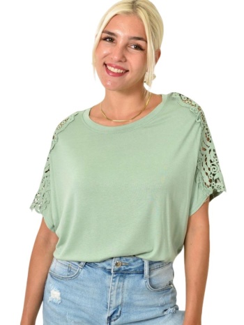 γυναικεία μπλούζα oversized με δαντέλα φυστικί 25483