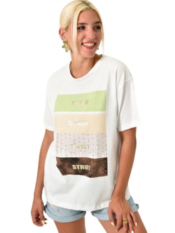 γυναικείο t-shirt με τύπωμα και στρας λευκό 25506