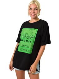 γυναικείο t-shirt με τύπωμα και στρας μαύρο 25509