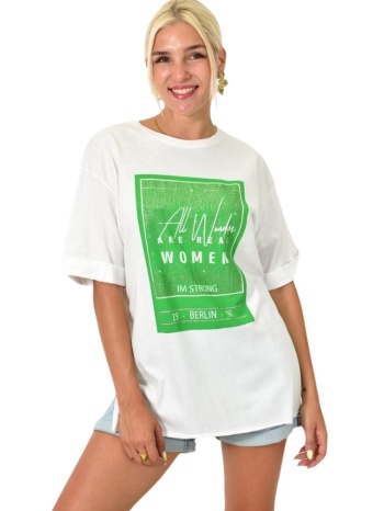 γυναικείο t-shirt με τύπωμα και στρας λευκό 25508