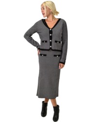 γυναικείο μακρύ φόρεμα με σχέδιο ριγε μαύρο 25626