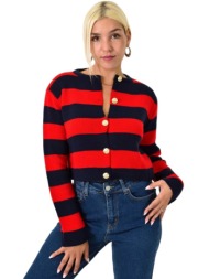 γυναικεία ριγέ ζακέτα με χρυσά κουμπιά κόκκινο 25613