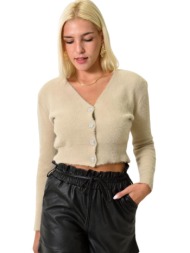 χνουδωτή ζακέτα με κουμπιά σε σχήμα καρδιάς μπεζ 25681