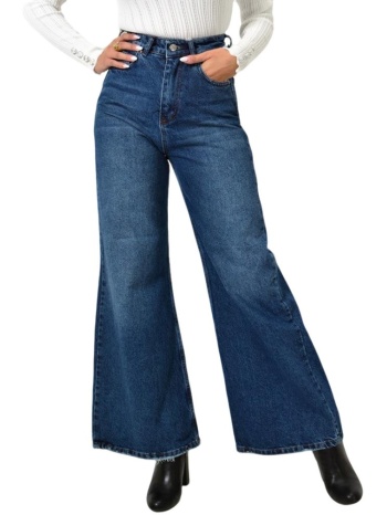 ψηλόμεσο παντελόνι τζιν καμπάνα μπλε σκούρο 25738