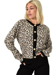 πλεκτή ζακέτα με λεοπάρ σχέδιο μαύρο 25748