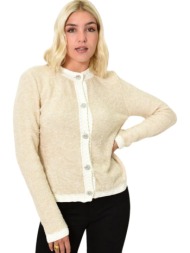 κομψή ζακέτα με κουμπιάμε στρας εκρού 25763