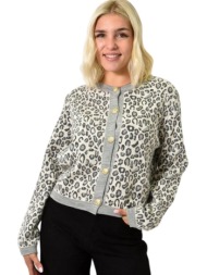 πλεκτή ζακέτα με λεοπάρ σχέδιο γκρι 25749