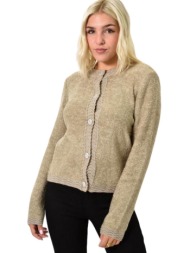 κομψή ζακέτα με κουμπιάμε στρας μπεζ 25760