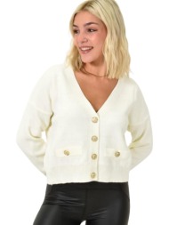 γυναικεία ζακέτα με χρυσά κουμπιά λευκό 25811