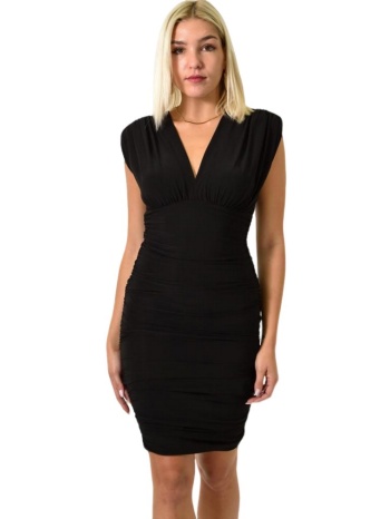 γυναικείο φόρεμα εφαρμοστό με σούρα μαύρο 25904