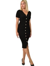 πλεκτό μίντι φόρεμα με κουμπιά μαύρο 25934
