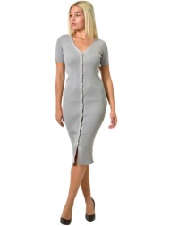 πλεκτό μίντι φόρεμα με κουμπιά γκρι 25933