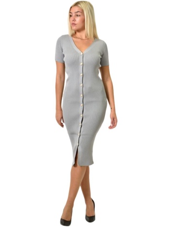 πλεκτό μίντι φόρεμα με κουμπιά γκρι 25933
