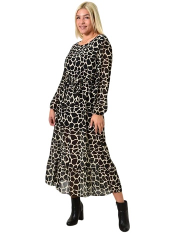 μάξι φόρεμα με μοτίβο και βολάν μαύρο 25953