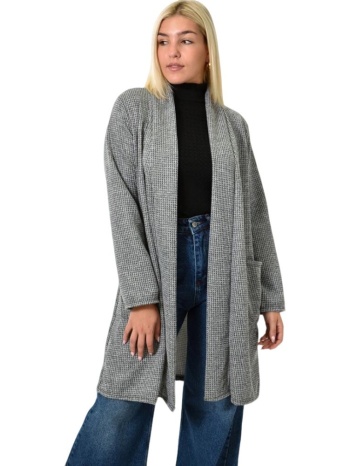 πλεκτό καρντιγκαν με μακρύ μήκος γκρι 25941