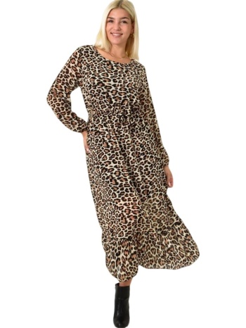 μάξι φόρεμα με μοτίβο και βολάν animal print 25962