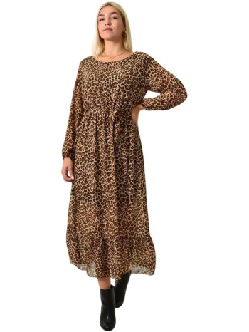 μίντι φόρεμα με μοτίβο και βολάν animal print 25964