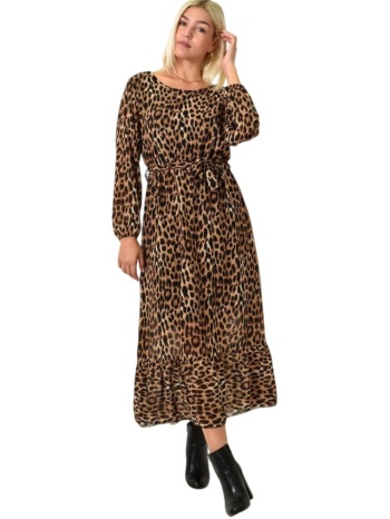 μίντι φόρεμα με μοτίβο και βολάν animal print 25971